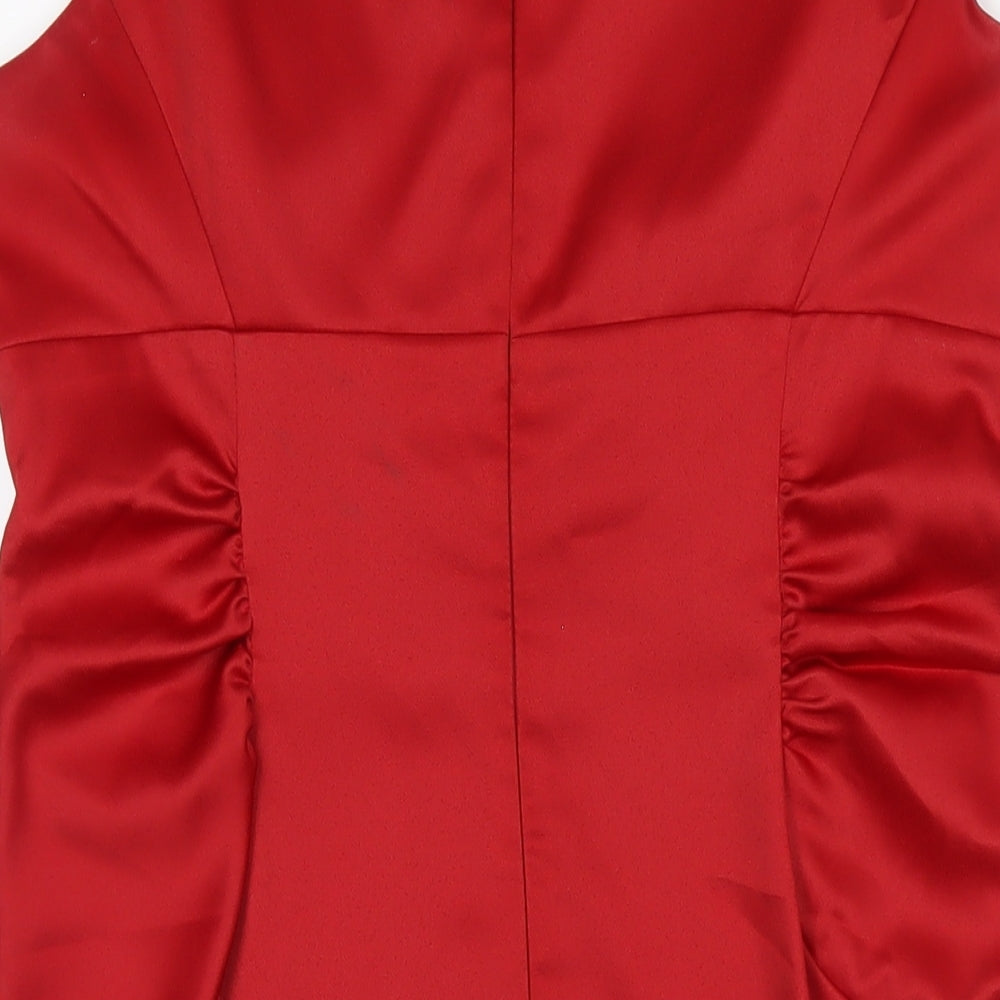 London Times Womens Red Polyester Pencil Dress Size 14 V-Neck Zip