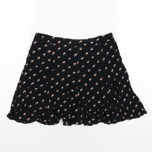 Cooperative Womens Black Geometric Viscose A-Line Skirt Size M Zip