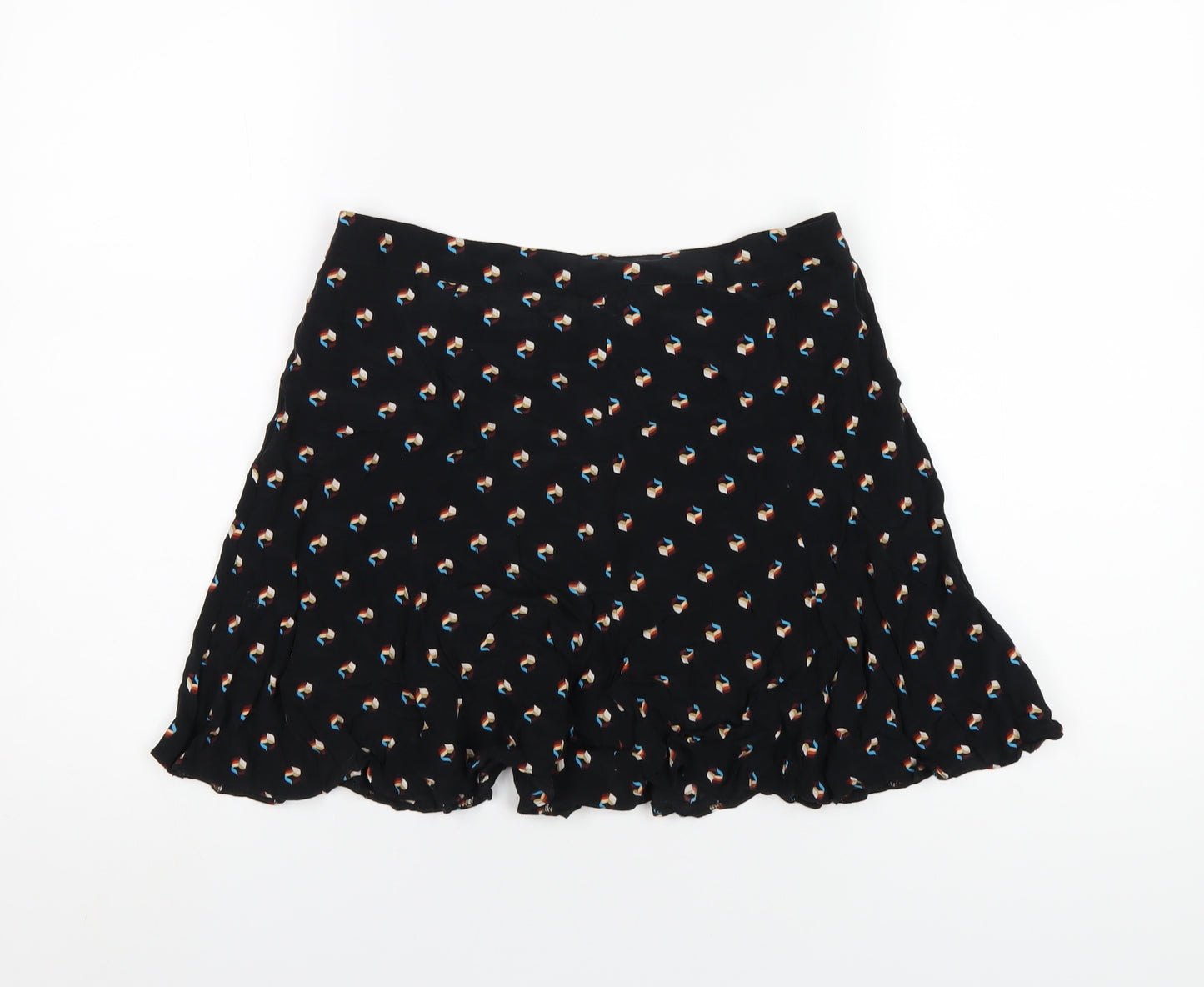 Cooperative Womens Black Geometric Viscose A-Line Skirt Size M Zip