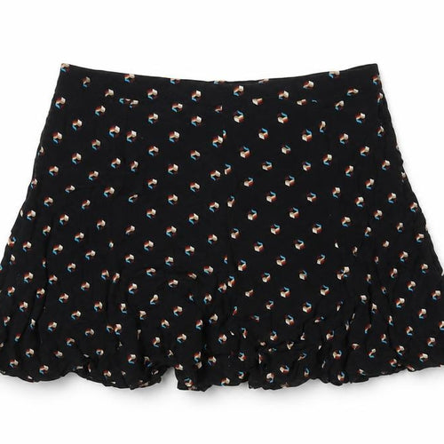 Cooperative Womens Black Geometric Viscose A-Line Skirt Size M Zip