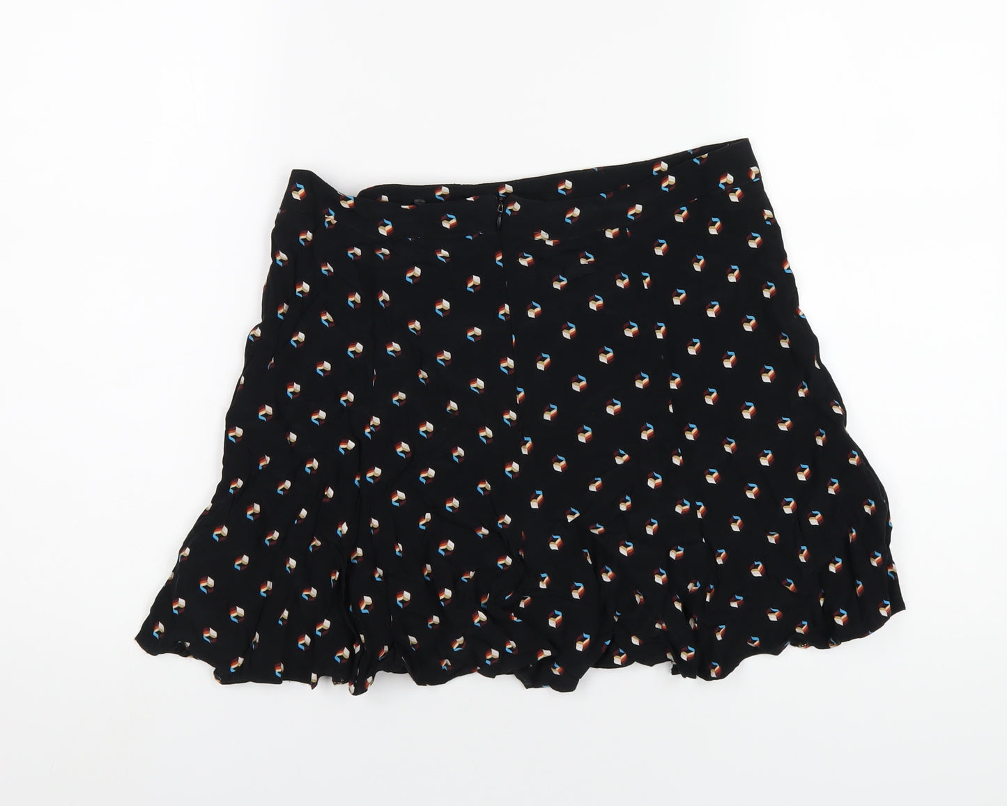 Cooperative Womens Black Geometric Viscose A-Line Skirt Size M Zip