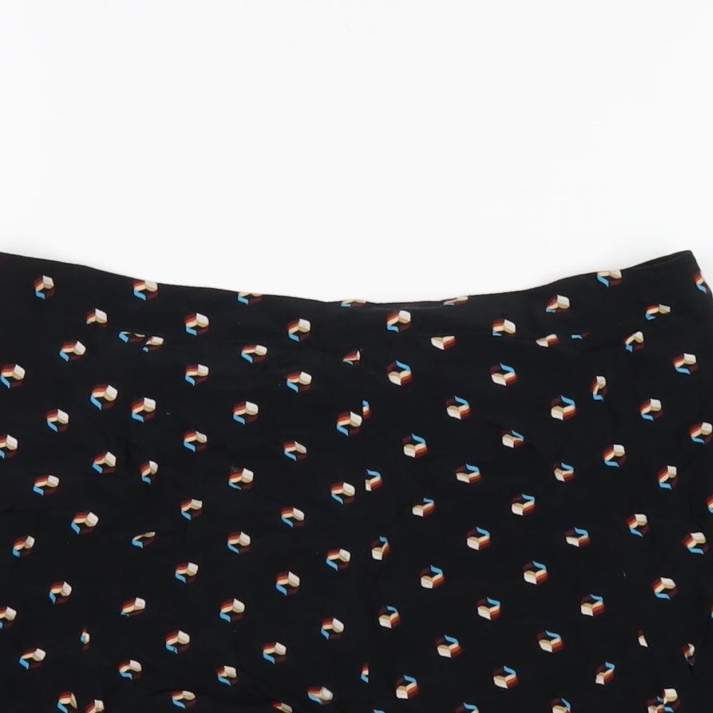 Cooperative Womens Black Geometric Viscose A-Line Skirt Size M Zip