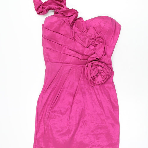 Madam Rage Womens Pink Polyester Bodycon Size 12 One Shoulder Zip