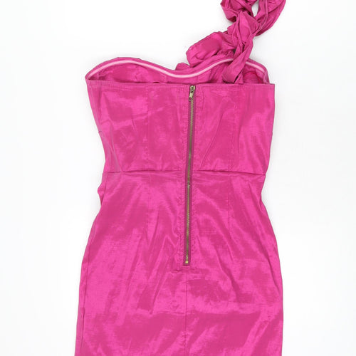 Madam Rage Womens Pink Polyester Bodycon Size 12 One Shoulder Zip