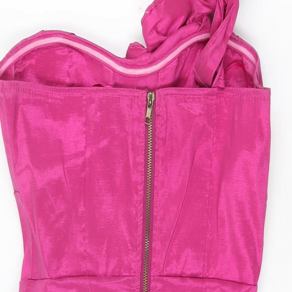 Madam Rage Womens Pink Polyester Bodycon Size 12 One Shoulder Zip