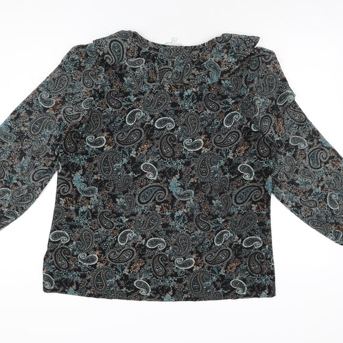 NEXT Womens Black Paisley Polyester Basic Button-Up Size 16 V-Neck