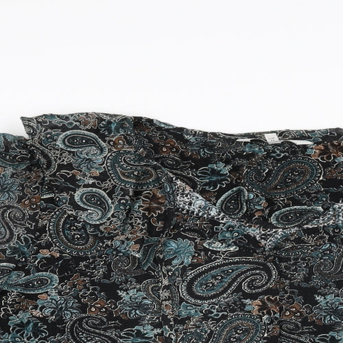 NEXT Womens Black Paisley Polyester Basic Button-Up Size 16 V-Neck