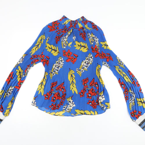 Jasmine & Juliana Womens Blue Floral Polyester Basic Blouse Size S Round Neck