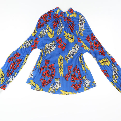 Jasmine & Juliana Womens Blue Floral Polyester Basic Blouse Size S Round Neck