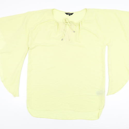 Julien Macdonald Womens Yellow Polyester Basic Blouse Size 12 Round Neck