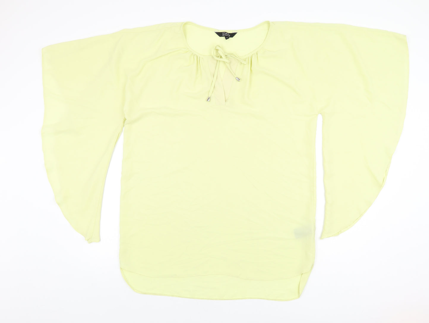 Julien Macdonald Womens Yellow Polyester Basic Blouse Size 12 Round Neck