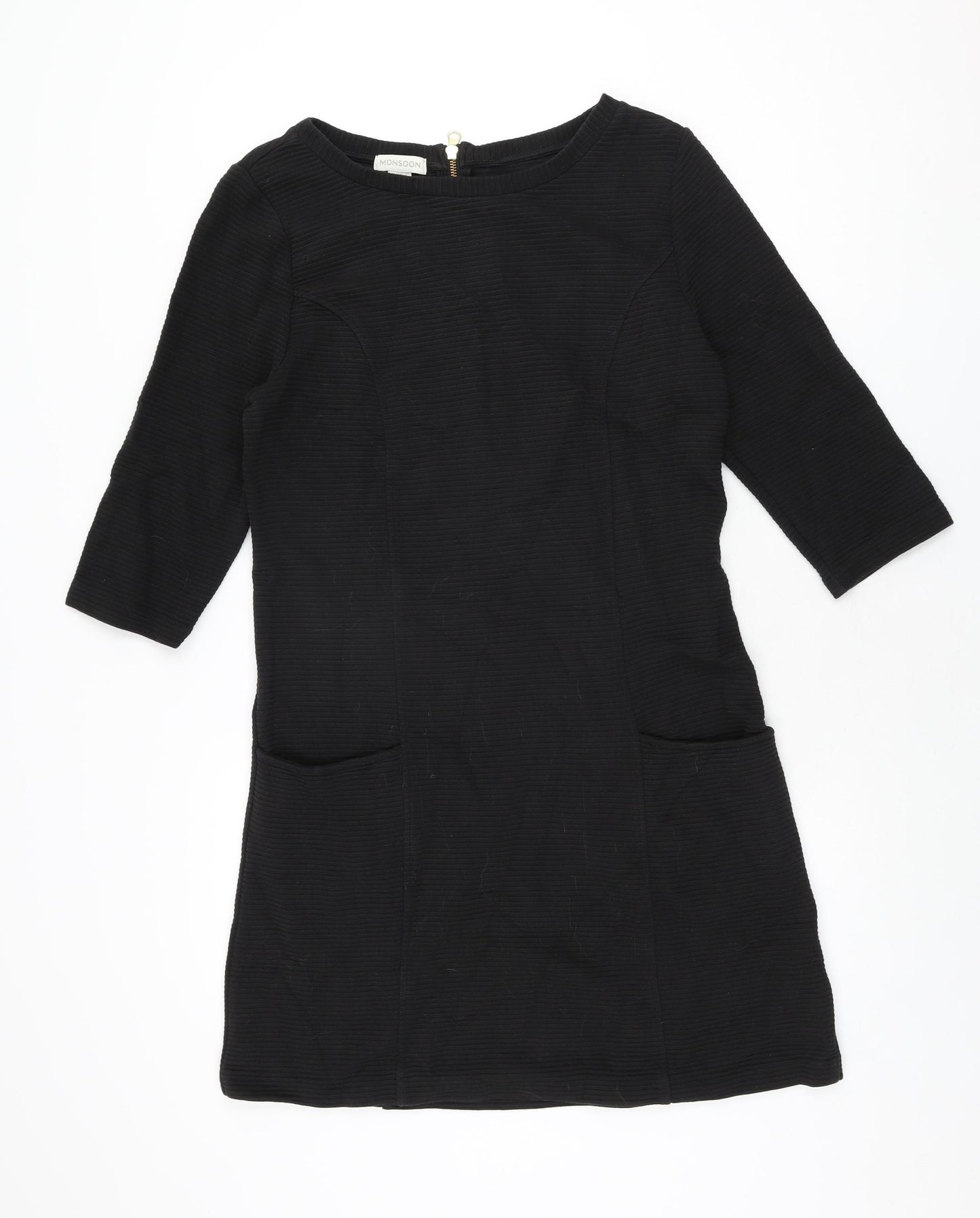 Monsoon Womens Black Cotton Shift Size 14 Boat Neck Zip