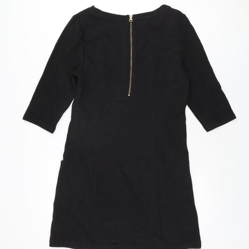 Monsoon Womens Black Cotton Shift Size 14 Boat Neck Zip
