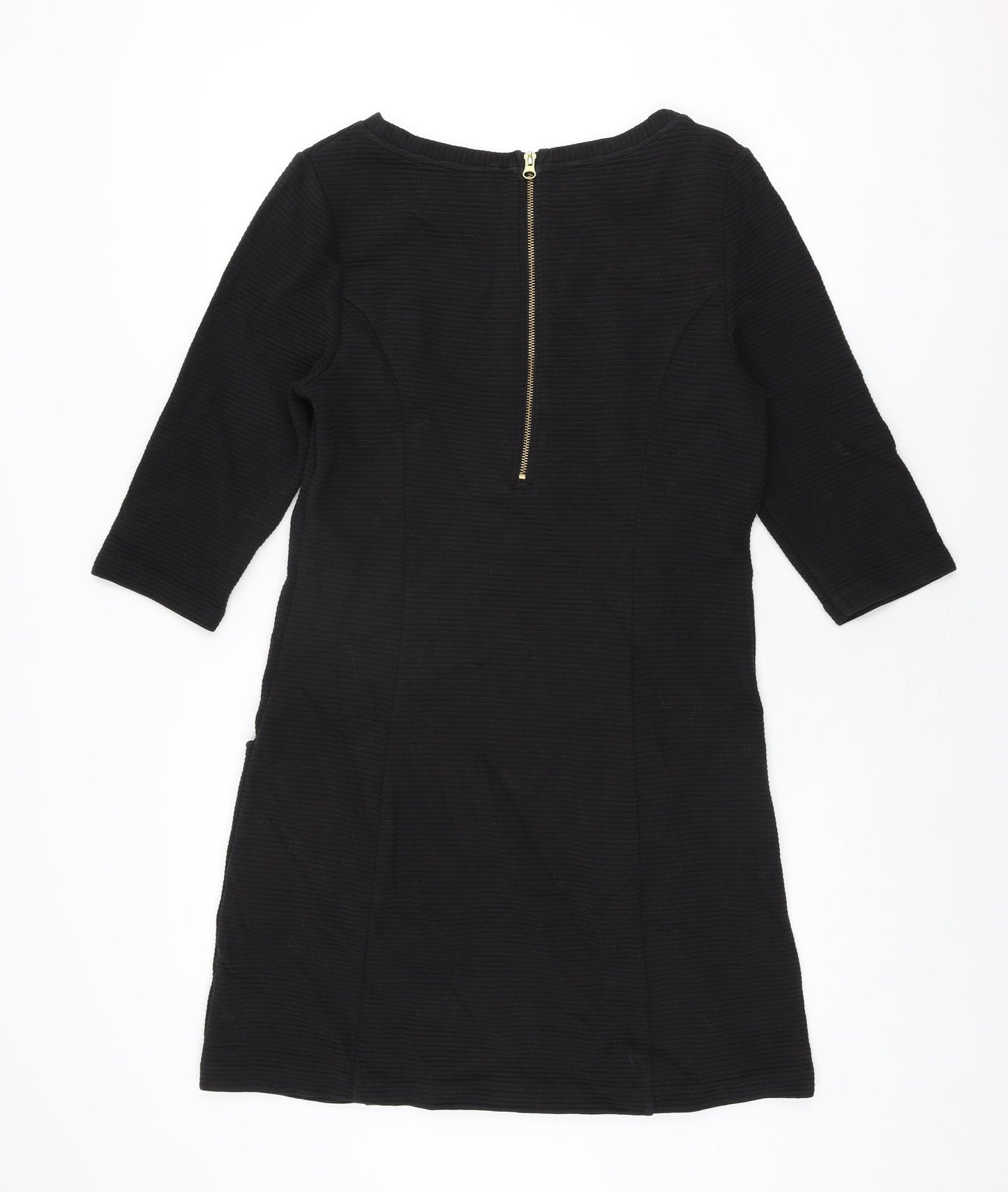 Monsoon Womens Black Cotton Shift Size 14 Boat Neck Zip