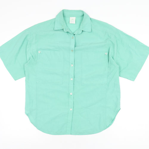 Littlewoods Womens Green Polyester Basic Button-Up Size 12 Collared