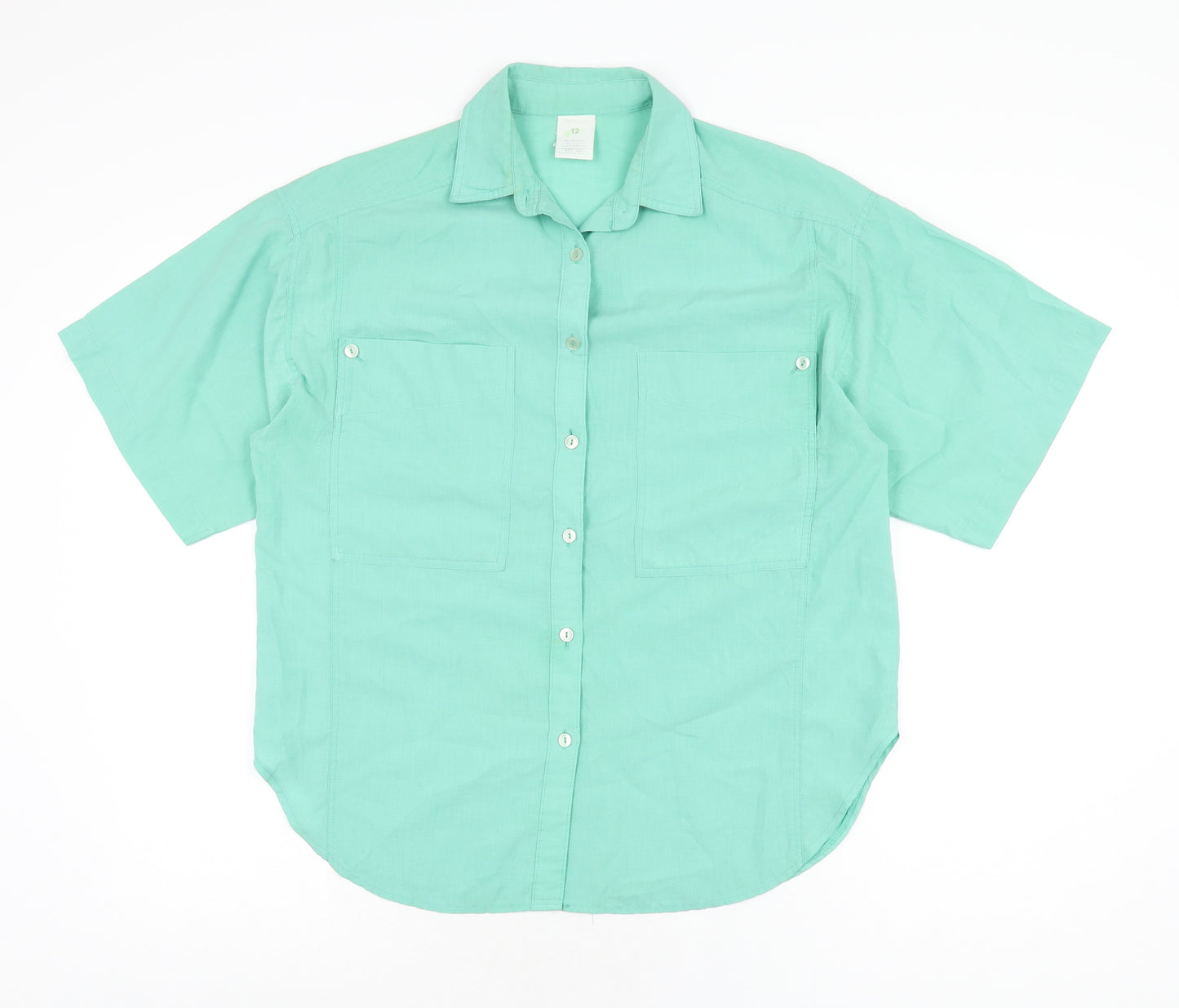 Littlewoods Womens Green Polyester Basic Button-Up Size 12 Collared