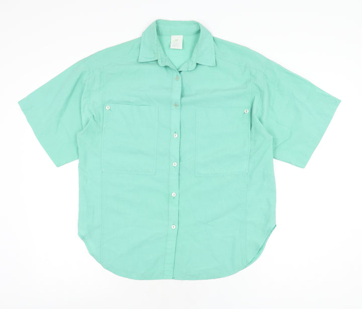 Littlewoods Womens Green Polyester Basic Button-Up Size 12 Collared