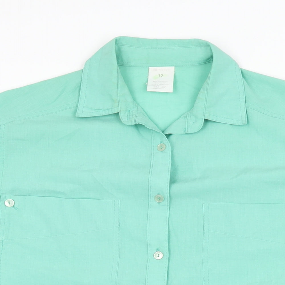 Littlewoods Womens Green Polyester Basic Button-Up Size 12 Collared