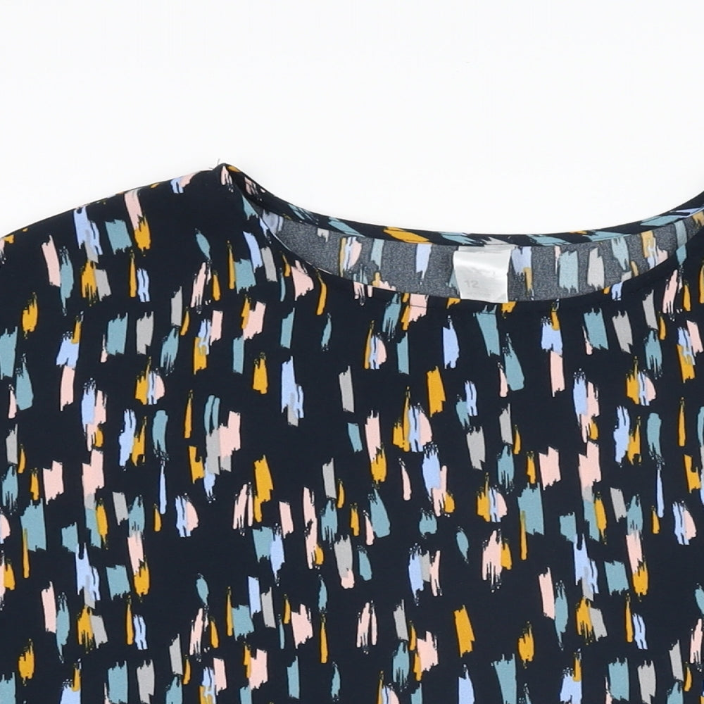 Anko Womens Blue Geometric Polyester Basic T-Shirt Size 12 Round Neck