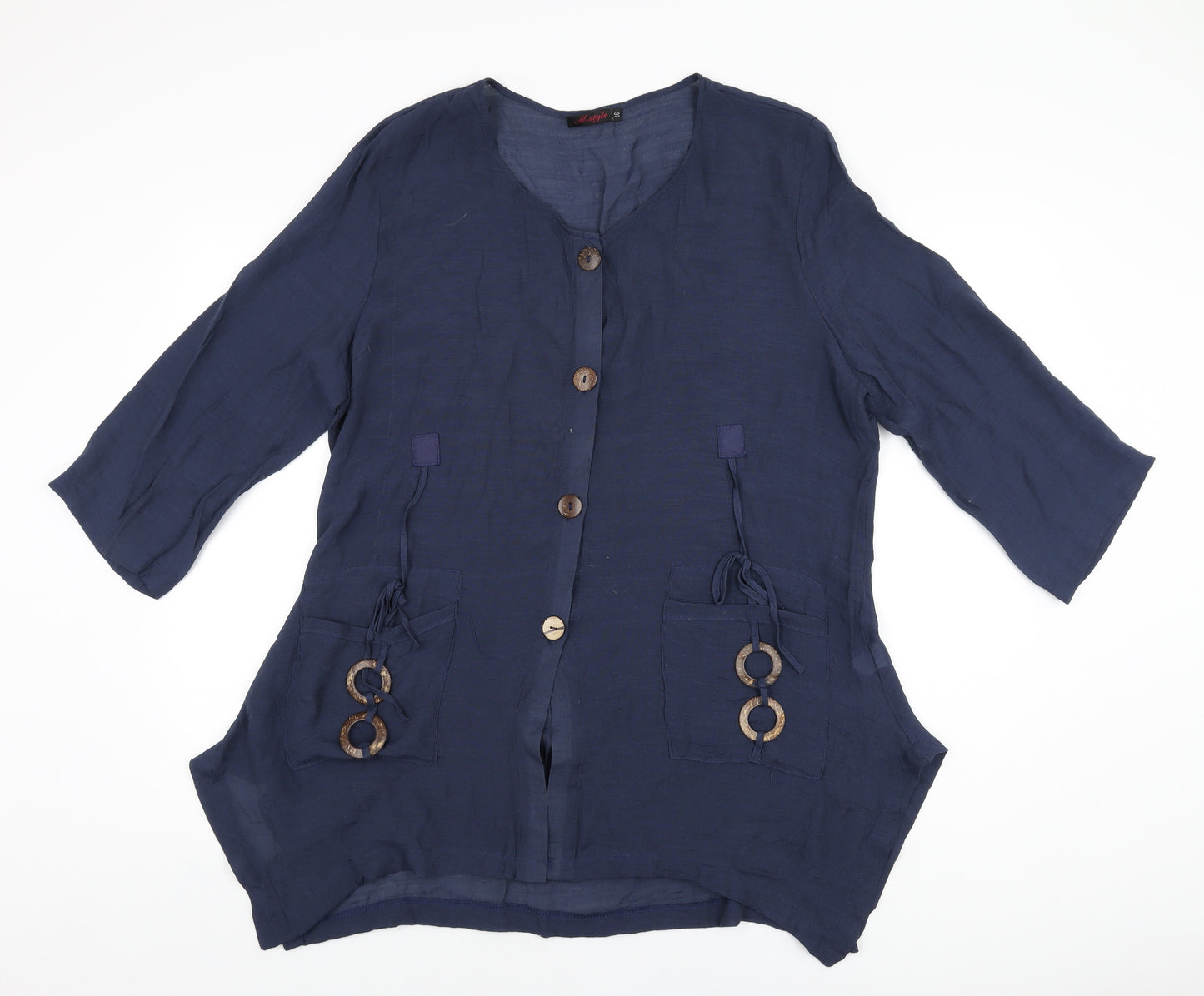 M.Style Womens Blue Polyester Tunic T-Shirt Size 16 V-Neck