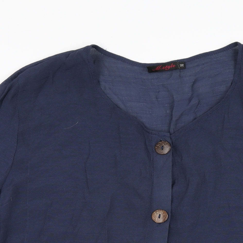 M.Style Womens Blue Polyester Tunic T-Shirt Size 16 V-Neck