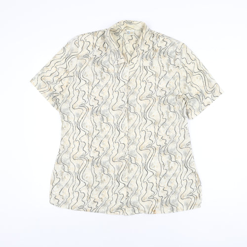 Your Sixth Sense Womens Beige Geometric Polyester Basic Button-Up Size 14 Collared