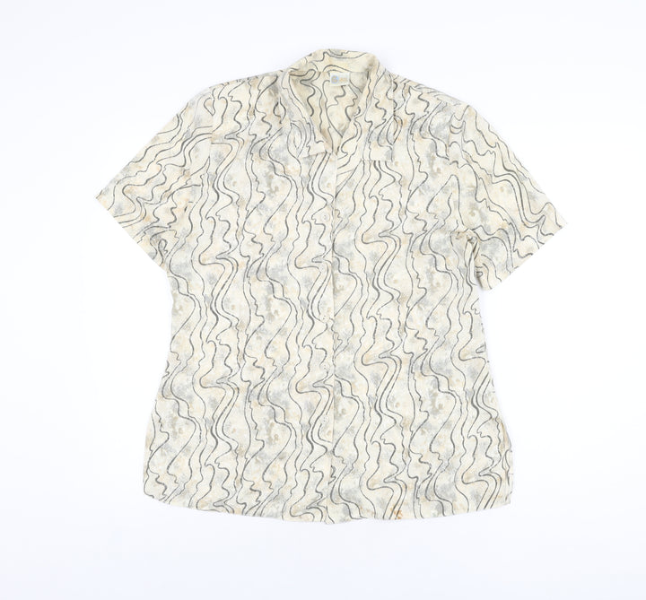 Your Sixth Sense Womens Beige Geometric Polyester Basic Button-Up Size 14 Collared