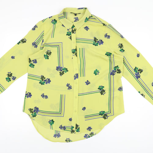 NEXT Womens Green Floral Polyester Basic Button-Up Size 16 Collared