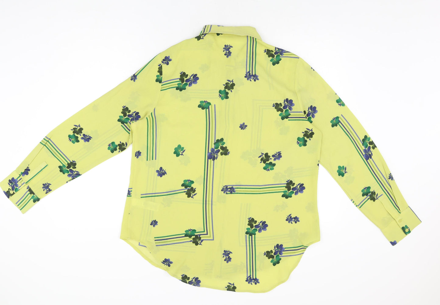 NEXT Womens Green Floral Polyester Basic Button-Up Size 16 Collared
