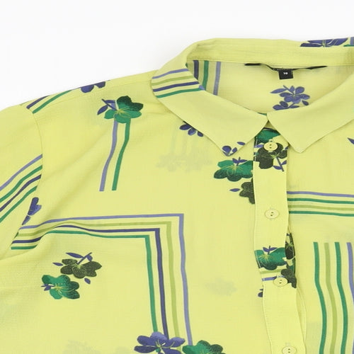 NEXT Womens Green Floral Polyester Basic Button-Up Size 16 Collared