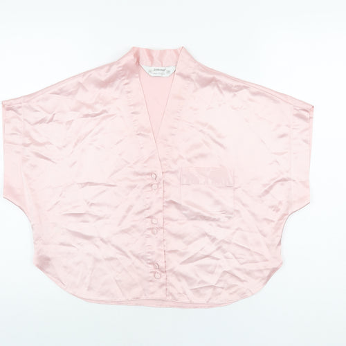 St Michael Womens Pink Polyester Basic Button-Up Size 10 V-Neck