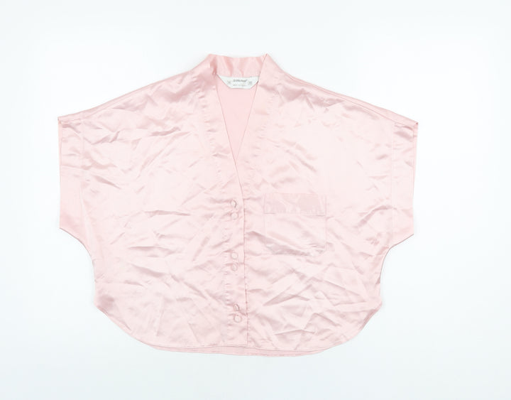 St Michael Womens Pink Polyester Basic Button-Up Size 10 V-Neck