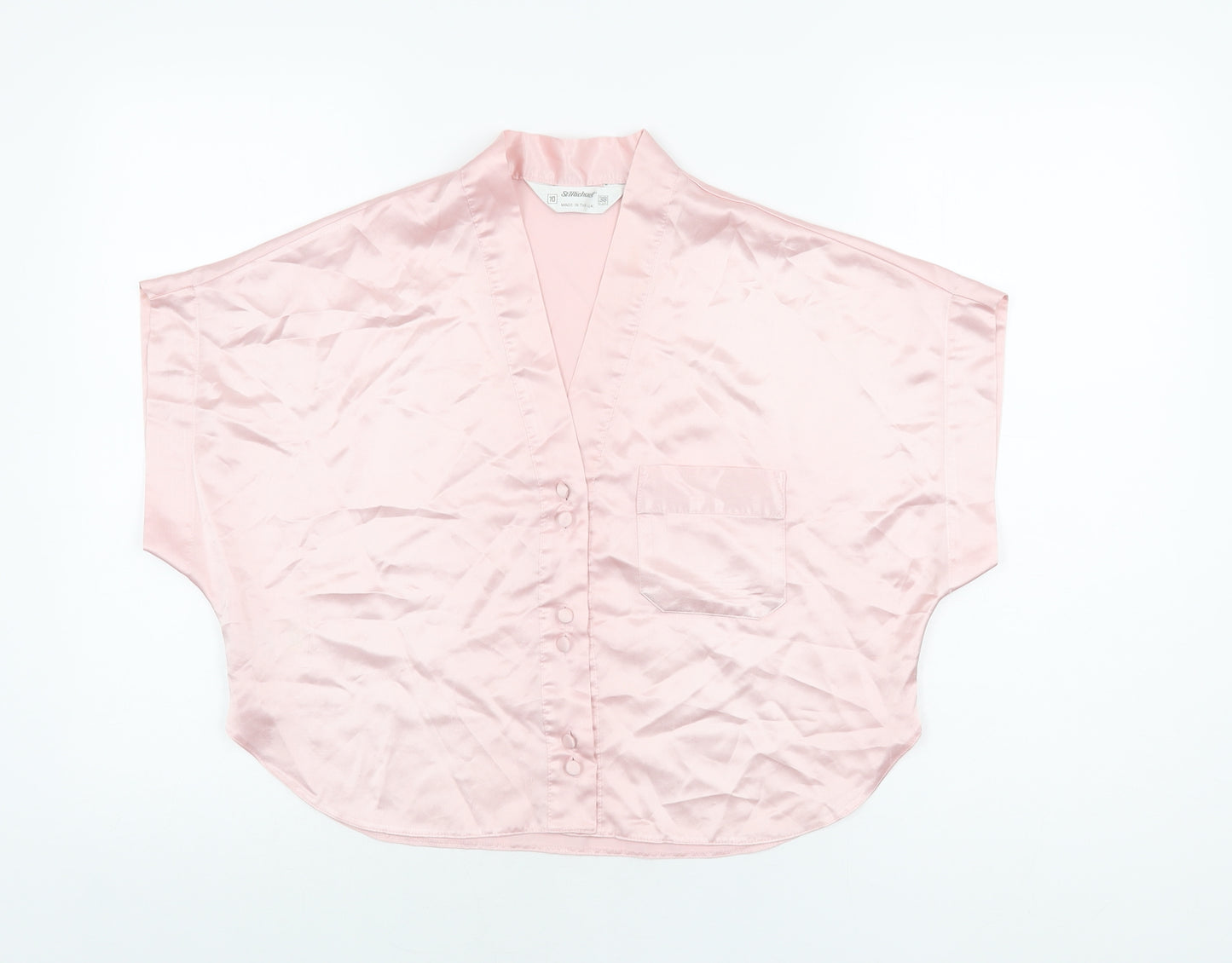 St Michael Womens Pink Polyester Basic Button-Up Size 10 V-Neck