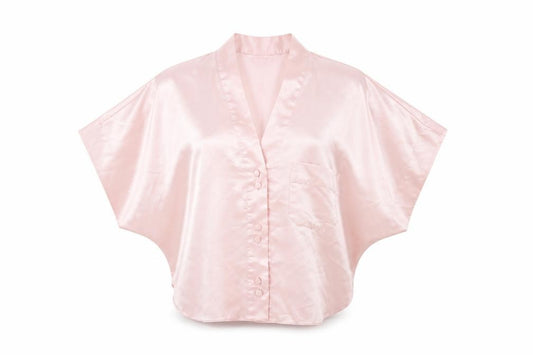 Front view of St Michael women’s pink polyester basic button-up, size UK 10, v-neck