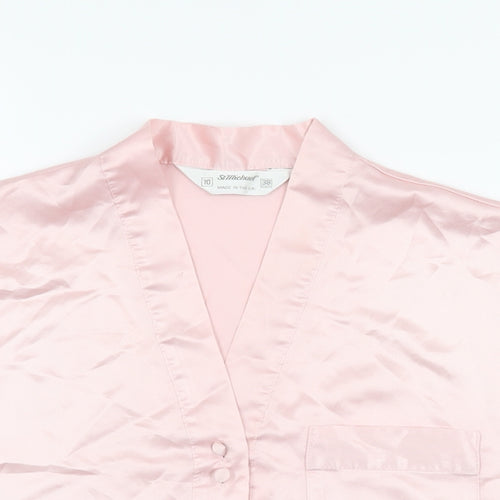 St Michael Womens Pink Polyester Basic Button-Up Size 10 V-Neck