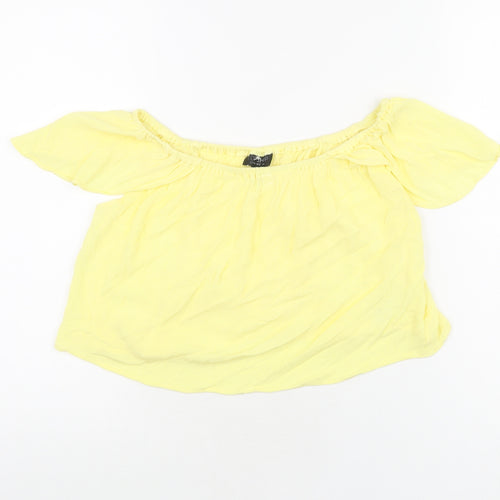 Topshop Womens Yellow Viscose Cropped T-Shirt Size 6 Off the Shoulder
