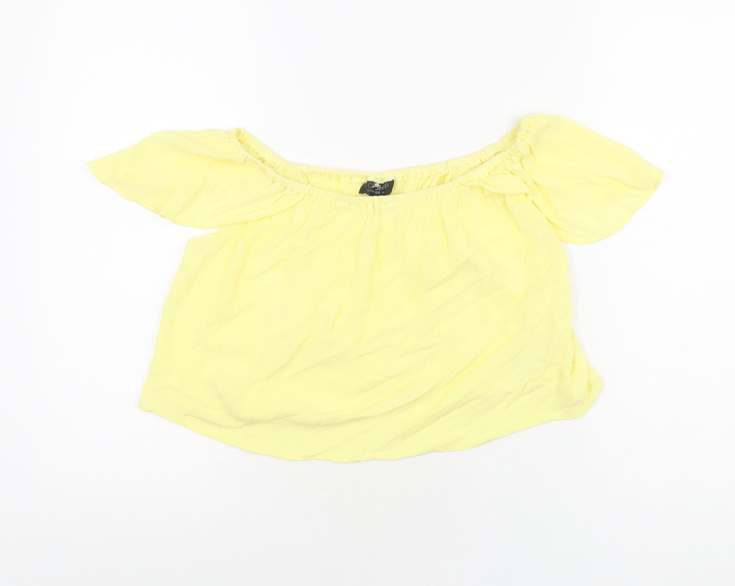 Topshop Womens Yellow Viscose Cropped T-Shirt Size 6 Off the Shoulder