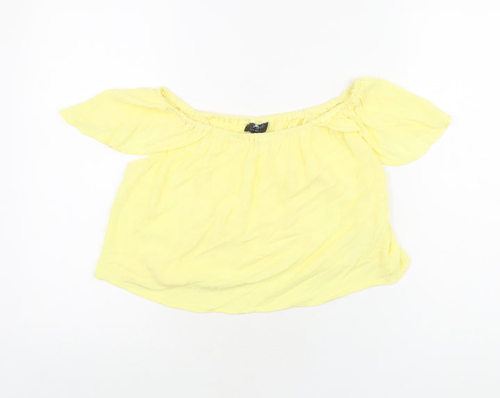 Topshop Womens Yellow Viscose Cropped T-Shirt Size 6 Off the Shoulder