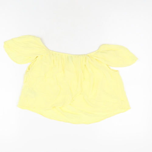 Topshop Womens Yellow Viscose Cropped T-Shirt Size 6 Off the Shoulder