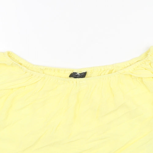 Topshop Womens Yellow Viscose Cropped T-Shirt Size 6 Off the Shoulder