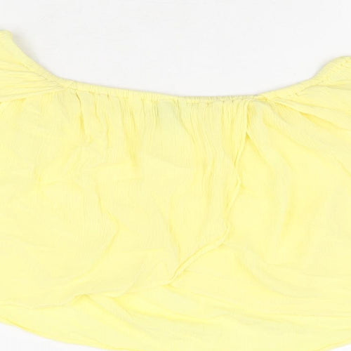 Topshop Womens Yellow Viscose Cropped T-Shirt Size 6 Off the Shoulder