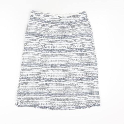 Mantaray Womens Blue Geometric Cotton A-Line Skirt Size 8 Zip