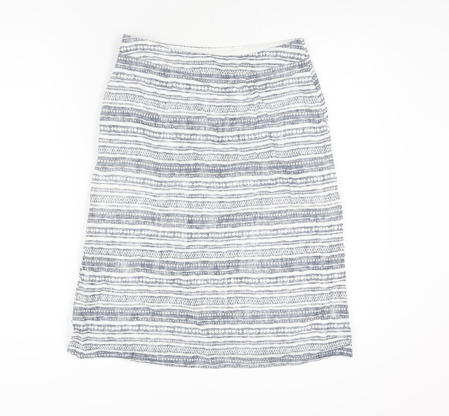 Mantaray Womens Blue Geometric Cotton A-Line Skirt Size 8 Zip