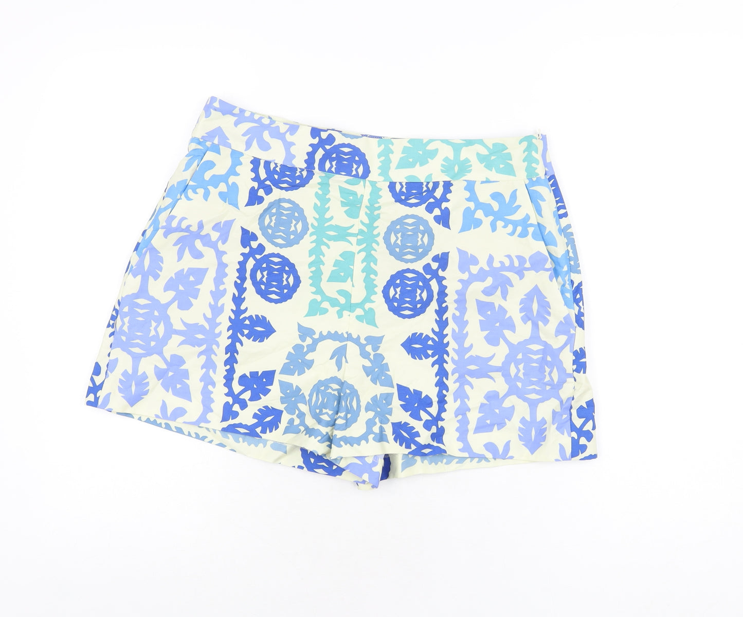 Zara Womens Ivory Geometric Polyester Basic Shorts Size L L3 in Regular Zip