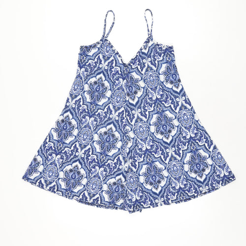 Boohoo Womens Blue Geometric Polyester Playsuit One-Piece Size 10 Pullover