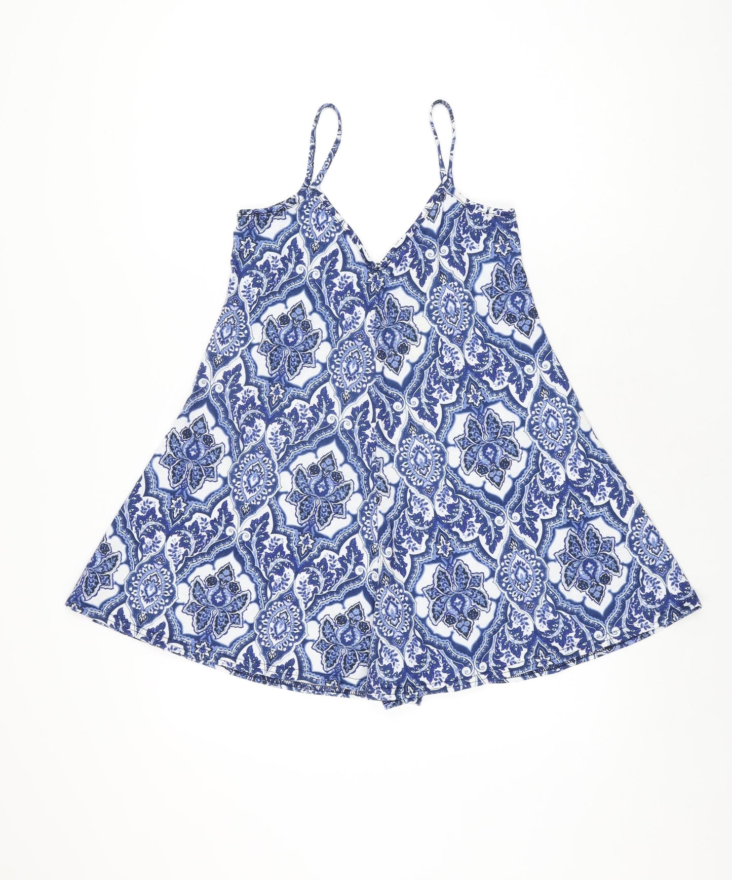 Boohoo Womens Blue Geometric Polyester Playsuit One-Piece Size 10 Pullover