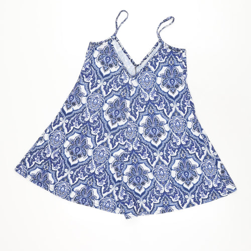 Boohoo Womens Blue Geometric Polyester Playsuit One-Piece Size 10 Pullover