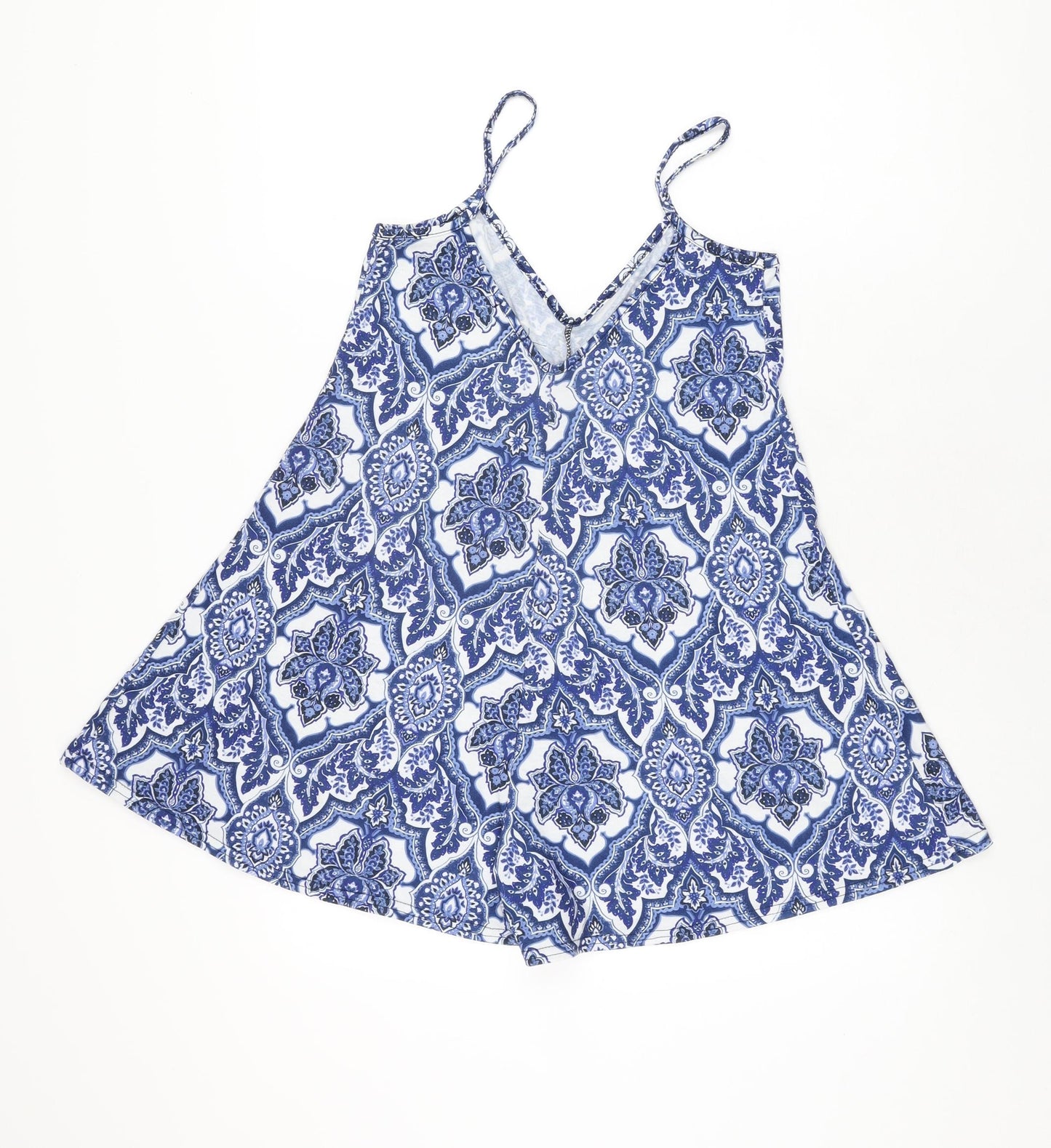 Boohoo Womens Blue Geometric Polyester Playsuit One-Piece Size 10 Pullover