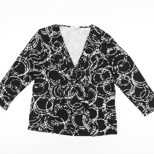 CC Womens Black Geometric Viscose Basic T-Shirt Size M V-Neck