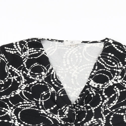 CC Womens Black Geometric Viscose Basic T-Shirt Size M V-Neck